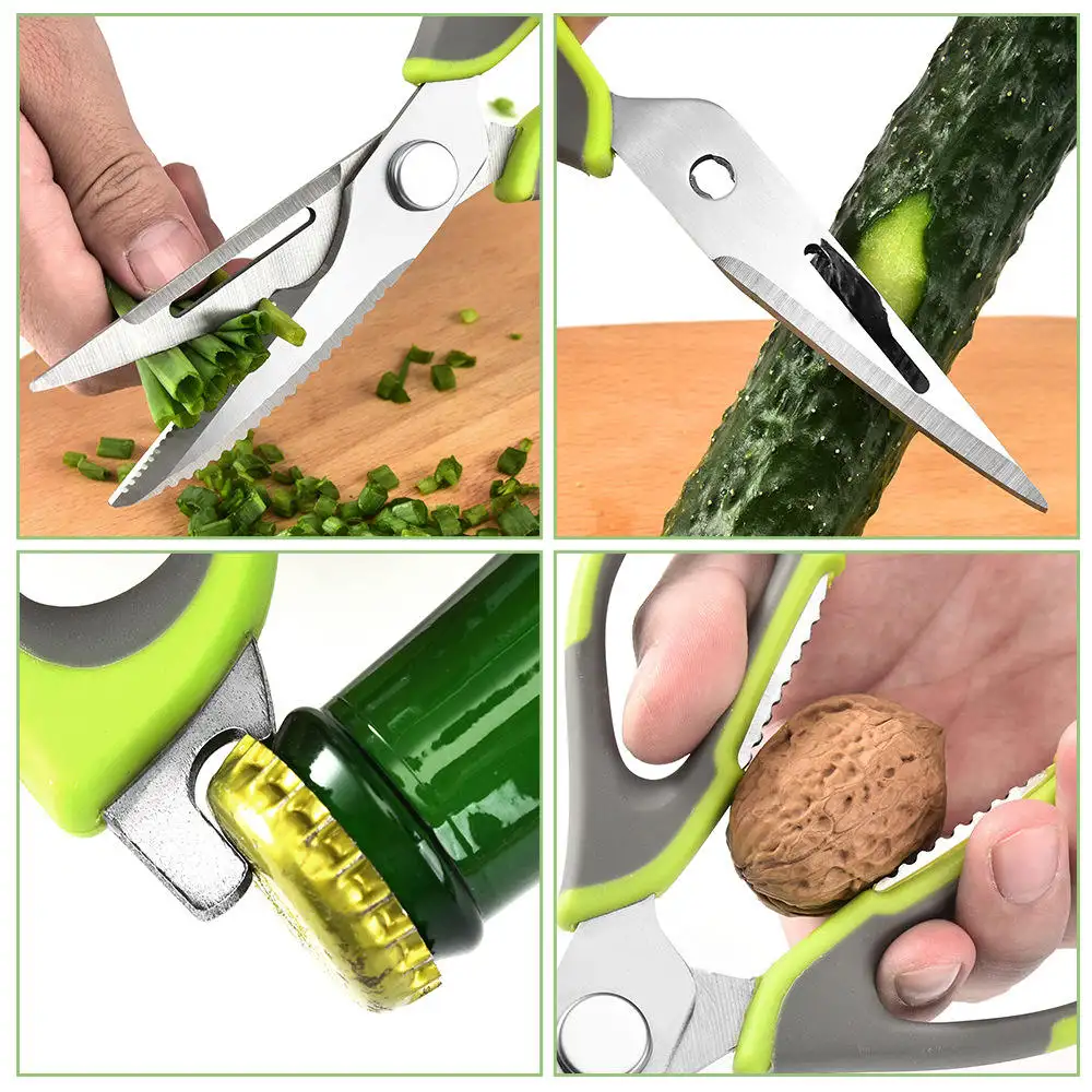 New Multi-function Kitchen stainless steel chicken bone shears Scissors with Magnetic Cover Utility salad scissors