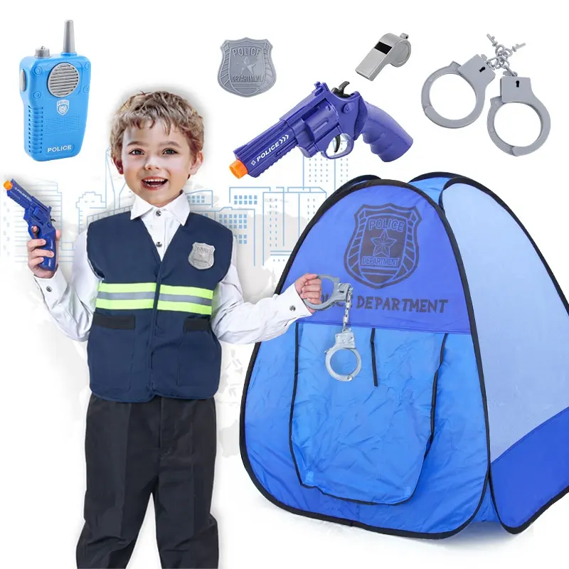 Gaun Polisi Polisi Berpura-pura Bermain Kostum Polisi Kostum untuk Anak-anak dengan Bermain Tenda Set