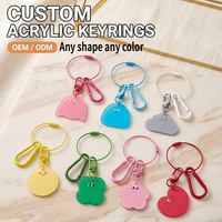 Gantungan Kunci Akrilik Kawaii Custom, Wajah Kartun Lucu, Karabiner Warna-warni, Lingkaran Kawat Baja, Bentuk Awan, Hati, Bunga, Aksesoris Tas, Hadiah