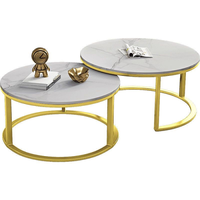 Table basse d'appoint moderne en pierre ronde avec structure métallique et rangement pour chambre et salon