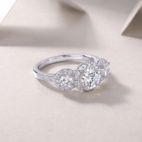 Bague en argent sterling S925 avec moissanite 1 carat, trois pierres, halo, taille brillant rond, pavé, bijoux pour femme