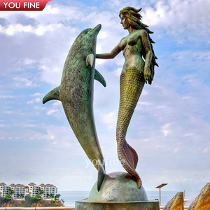 YOUFINE Statua di Sirena e Sirena Umanoide in Bronzo a Grandezza Naturale, Patina Bicolore per Decorazioni da Spiaggia - Product Image 3