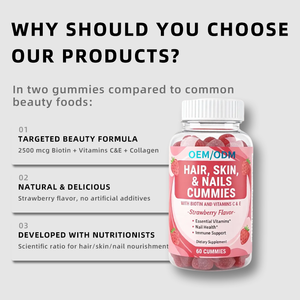 Biotin, C ve E Vitamini İçeren Saç, Cilt ve Tırnaklar İçin Sakızlar - Çilek Aromalı 60 Adet |   Yetişkin OEM/ODM Özel Etiket Toplu Tedarikçisi - Product Image 5