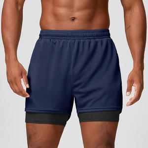 Pantalones cortos deportivos 2 en 1 de nailon y algodón de alta calidad, con doble capa y dobladillo dividido, para hombre, ideales para gimnasio y running. - Product Image 4