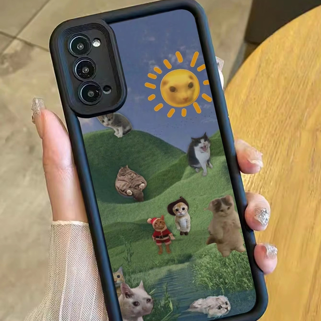 New Cute Playful Little World of Cats Phone Case for Samsung Galaxy S25 S24 Ultra A73 Black Ladder Matte Frosted Fine Pore Cover