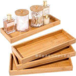 Bamboo Rectangular <b>Tray</b> 29x10x2cm Stackable <b>Storage</b> For Bathroom Toiletries And Living Room Use - Product Image 1