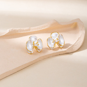 Flower <b>Stud</b> <b>Earrings</b> <b>Silver</b> Plated Enamel Micro Painted Zircon For Women Party Jewelry EDB 076 - Product Image 2