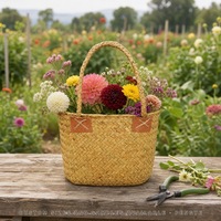 Panier de marché en jonc de mer tressé à la main avec poignée, sac fourre-tout tressé pour fleurs, idéal pour jardin, pique-nique, rangement domestique, personnalisable OEM