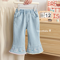 Costume en jean pour filles de 3 à 8 ans, chemise et pantalon à fleurs mignonnes, ensemble deux pièces