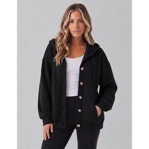 FOXA Sudadera con capucha para mujer, chaqueta de lana con botones en la parte delantera y bolsillos, sudadera cómoda con capucha, tallas S-3XL - Product Image 4