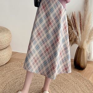 Nouvelle arrivée, jupe en laine à carreaux de haute qualité pour l'automne et l'hiver, jupe trapèze pour femme de bureau - Product Image 6