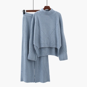 Vente en Gros 2022 Ensemble Pull et <span class=keywords><strong>Pantalon</strong></span> <span class=keywords><strong>Femme</strong></span> en Maille Couleur Unie, Costume Pull Tricoté à Manches Longues pour Femmes - Product Image 2