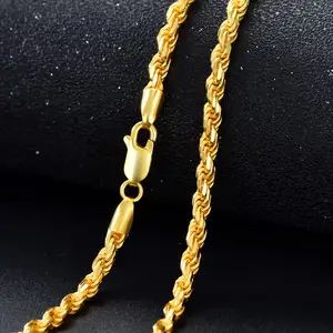 Moda Hip Hop joyería <span class=keywords><strong>Acero</strong></span> <span class=keywords><strong>inoxidable</strong></span> chapado en oro 3mm cuerda Twist cadena collar - Product Image 3
