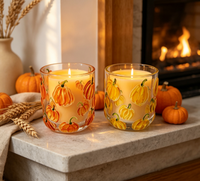 Pot à bougie en verre transparent avec motif de citrouille peint à la main, décoration d'automne pour la maison, Halloween, Thanksgiving, vente en gros
