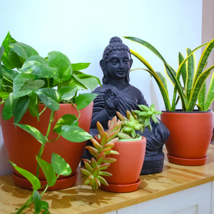 Ensemble de 3 grands pots à plantes Kullad faits à la main pour l'intérieur, l'extérieur, le balcon, la terrasse, le jardin, la décoration de la maison, pots à fleurs en argile rustique - Product Image 1