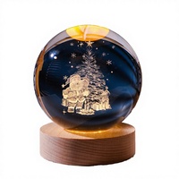 Décoration d'intérieur, mini boule de cristal 3D de 6 cm, commande tactile, gravure laser moderne, verre de cristal LED USB, bricolage, lampe de nuit pour chambre/ bureau
