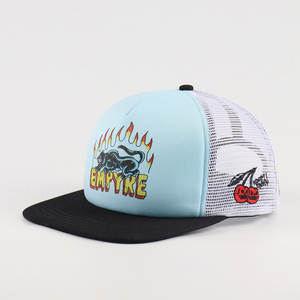 Chapeau de camionneur en maille denim à bord plat 5 panneaux de haute qualité Logo personnalisé mousse d'impression Performance réglable usine de cyclisme - Product Image 1