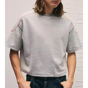T-shirt Homme Oversize en Coton <span class=keywords><strong>Col</strong></span> Rond, Coupe Épaules Tombantes, Style Streetwear Rétro, Lavage Intense, Personnalisable, Haute Qualité - Product Image 1