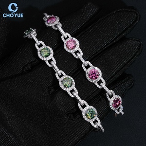 Pulsera de eslabones cubanos con racimo de moissanita de colores, chapada en rodio, de plata maciza 925, joyería Hiphop Iced Out - Product Image 5