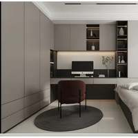 Armoire de luxe moderne sur mesure avec portes plates effet seconde peau, bureau intégré, coiffeuse et placard encastré sans poignées