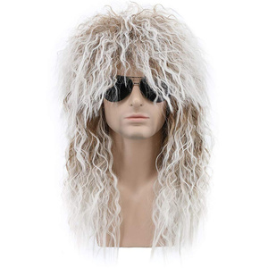 Peluca larga rizada de Metal pesado para fiesta, pelo negro o marrón gradiente blanco 70s 80s Rocker Mullet, divertida, <span class=keywords><strong>disfraz</strong></span> Punk - Product Image 5