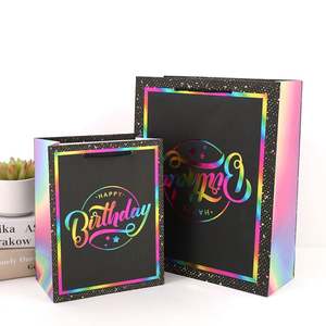 Sacs en papier triangulaires spéciaux personnalisés avec logo joyeux anniversaire, brillants, en carton, petits, cadeaux, couleur laser holographique pour boutique - Product Image 2