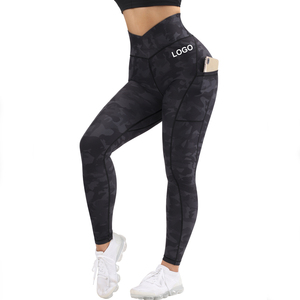 Vêtements de sport personnalisés avec logo, vêtements de sport de gym, pantalon de <span class=keywords><strong>yoga</strong></span> non transparent, taille croisée, coupe en V, leggings pour femmes avec poches, effet push-up - Product Image 3