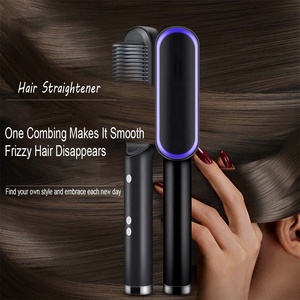 Cepillo alisador de pelo personalizado OEM y ODM para mujer, peine alisador eléctrico de cerámica negra de doble voltaje de calentamiento rápido 5 Temps 20s - Product Image 3