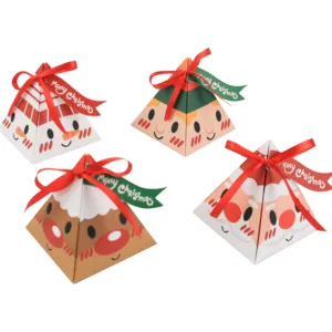 2022 새로운 디자인 hotly 판매 작은 크리스마스 삼각형 종이 사탕 선물 포장 상자 태그 및 리본