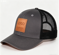 Topi Baseball Kanvas 6 Panel Unisex Abu-abu Tua Hitam dengan Cetak Puff, 100% Katun, Bagian Belakang Berjaring, Dapat Disesuaikan, Bordir Custom, Gesper Logam