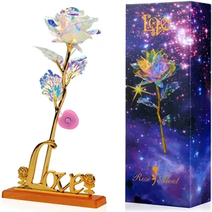 24 قيراط من رقائق الذهب زهرة الورد LED مجرة مضيئة هدية الأم عيد الحب