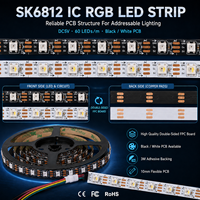 Tira de LED Flexible Direccionable y Regulable OEM ODM SK6812 RGB DC5V SMD5050 30 60 144 LEDs por Metro, PCB de 10mm, Rollo de 5M, IP20 IP65