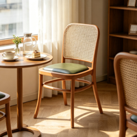 Chaise de salle à manger en rotin de hêtre, style pastoral nordique français, chaise de comptoir commerciale pour restaurant, café et salon de thé
