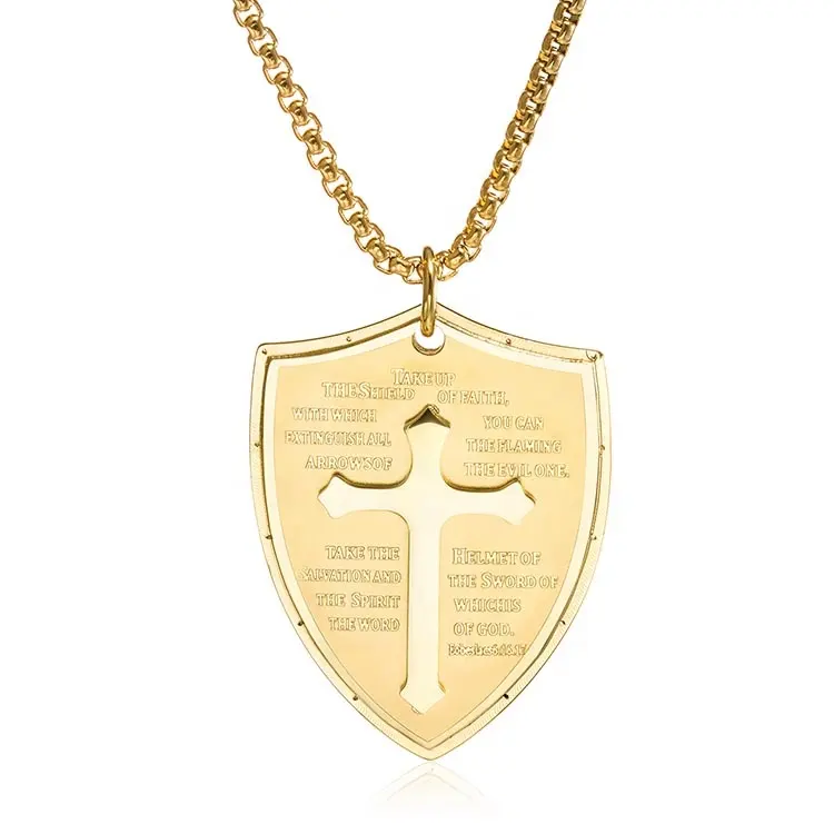 Edelstahl klobige religiöse große Kreuzkette vergoldete Heilige Kreuz-Halskette