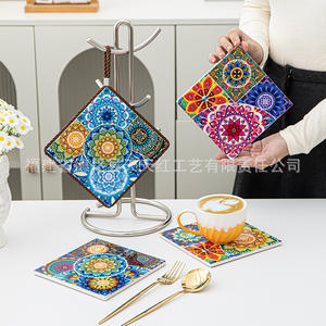 Posavasos Cuadrado de Cerámica Estilo Bohemio con Diseño Floral, Aislante del Calor para Cocina - Product Image 4