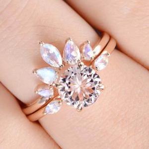 Wholesale 925 Sterling <b>Silver</b> Jewelry Rose Gold Plated Morganite With Natural Moonstone Engagement <b>Ring</b> <b>Set</b> - Product Image 2