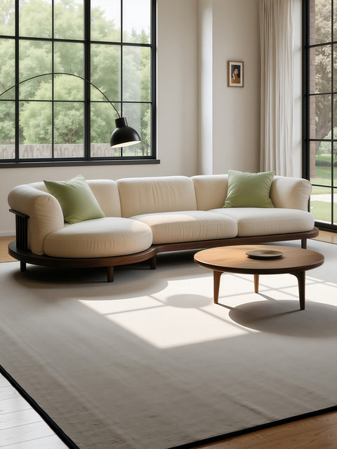 Wabi-Sabi Solid Wood Three Seat L Shape Sofa Fabric High-End Custom Removable Washable Living Room Small
