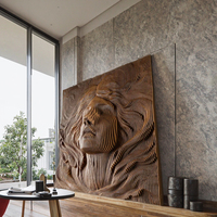 Sculpture murale de sirène en bois de caoutchouc 3D sculpté, design ondulé – Art populaire moderne durable à suspendre pour salon – Personnalisable