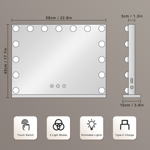 Star <strong>Light</strong> <strong>Mirror</strong> with Phone Charging, 15 LED Bulbs Holly Wood <strong>Mirror</strong> Desktop Smart Glass Rectangular <strong>Vanity</strong> <strong>Mirror</strong> Espejo - Product Image 5