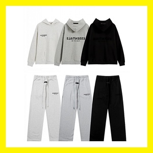 ESSENTIALS Winter FOG High Street Felpa con cappuccio e pantaloni lunghi con lettere floccate per <span class=keywords><strong>coppia</strong></span>, set a maniche corte 100% fibra <span class=keywords><strong>di</strong></span> bambù floccata - Product Image 2