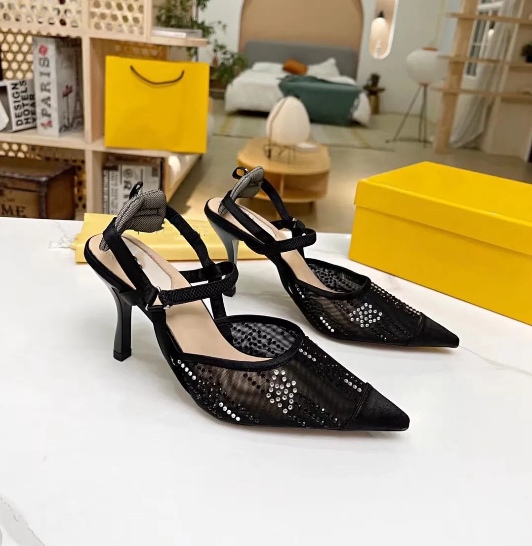 2022 Summer Wrap Toe High Heels rhinestones Sandals For Women Office Ladies Dress Shoes Casual SlingBack Sandals