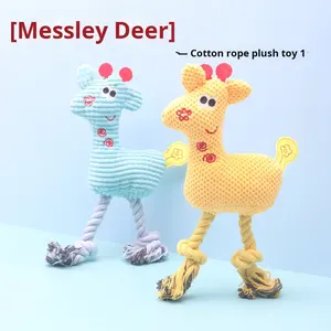 Jouet sonore pour animaux de compagnie, nouveauté, anti-ennui, résistant à la mastication, en forme de cerf, en corde de coton nouée et peluche, pour chiens, vente en gros - Product Image 3