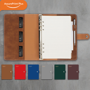 Carnet de notes A5 personnalisé en cuir PU rigide rechargeable avec anneaux, journal professionnel pour le bureau, fermeture à bouton-pression, emplacements pour cartes, tissu - Product Image 1