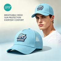 Casquette de baseball unisexe légère et respirante avec logo brodé 3D perforé au laser bleu clair personnalisé à séchage rapide