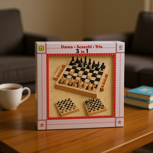 Juego de mesa de madera 3 en 1: Damas, Ajedrez y Tres en Raya, 28 cm, para niños y adultos - Product Image 3