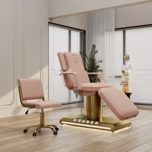 Cama Facial Eléctrica de 3 Motores, Color Rosa, Acero Inoxidable de Lujo, con Control de Pie, para Salón de Belleza - Product Image 1