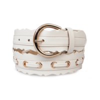 Ceinture en cuir écossais vintage pour femme, avec œillets entrelacés en PU et boucle ovale dorée en alliage de zinc, idéale pour les robes féminines.