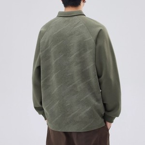 Top 2025 primavera autunno da uomo alla moda felpa foderata in pile per collo a <span class=keywords><strong>Polo</strong></span> Pullover a maniche lunghe spessito ampio solido - Product Image 4