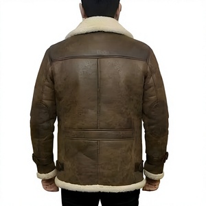 Genuine Sheepskin Leather <b>Shearling</b> Fur B3 <b>Bomber</b> <b>Jacket</b> Vintage Winter Long Coat with Sherpa Lining OEM Available - Product Image 2