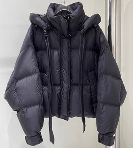 Vestes de <span class=keywords><strong>Fitness</strong></span> en duvet de canard d'hiver pour femmes Style court avec col à capuche coupe-vent longues rayures bouton décoration plumes - Product Image 3